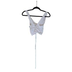 Forever 21 White Crochet Knit Lace-Up Crop Top X-Small